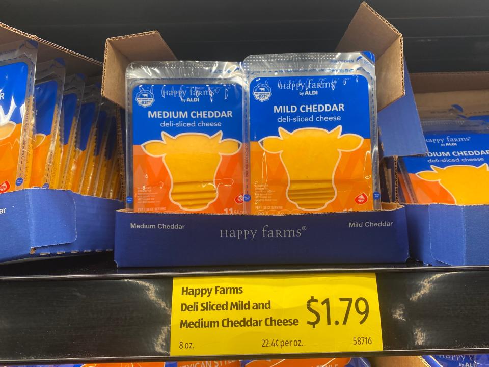 happy farms cheese slices in dairy section at aldi