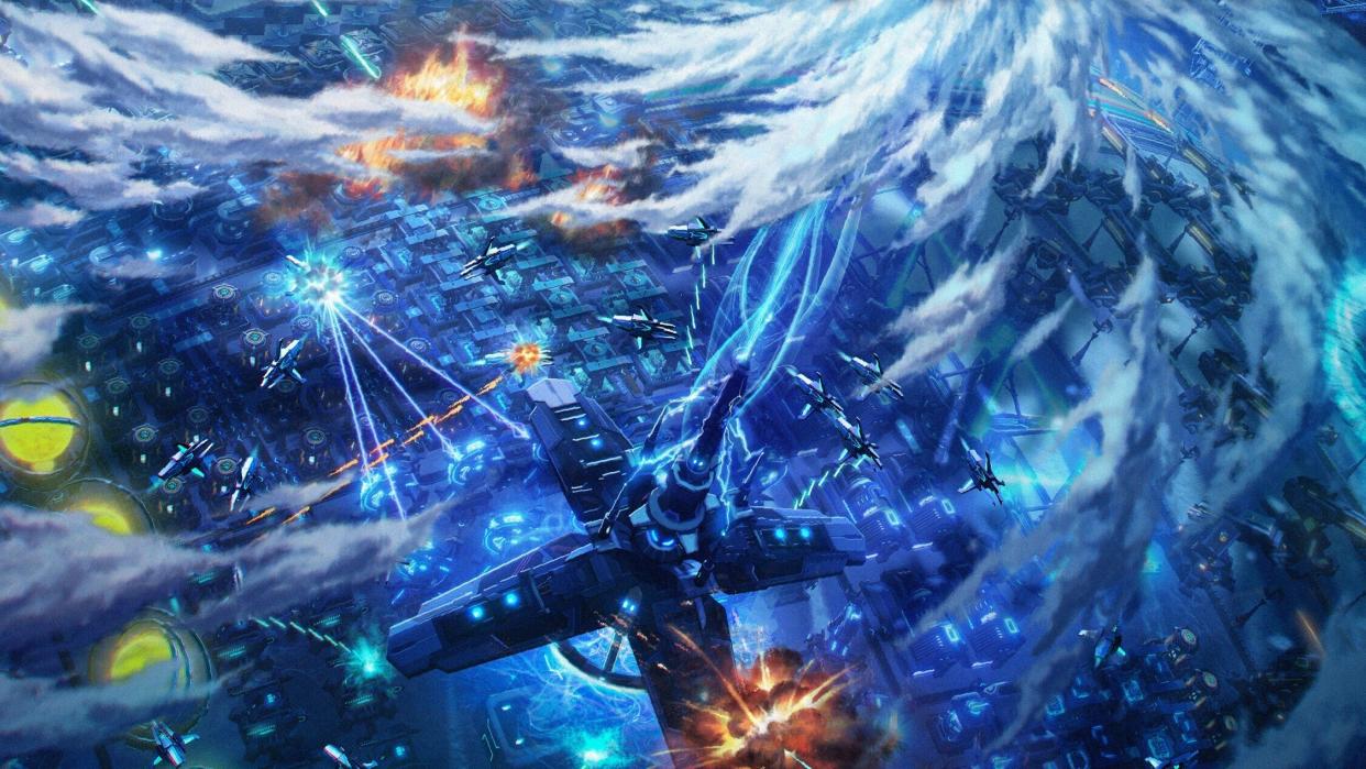  Key art of an orbital battle scene from Dyson Sphere Program. 