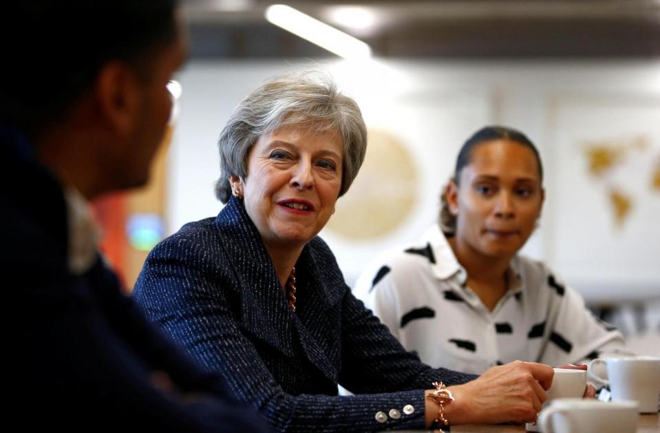 Mrs may took time out of Brexit war-talks yesterday to attend a round table with WPP employees who have come through micro fellowships and apprenticeships at the Southbank Centre. (PA Wire/PA Images)