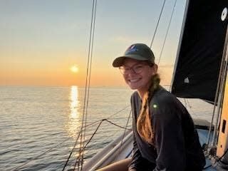 Meghan Hoy, 16, of Port Sanilac raced the Bayview Mackinac race on Blue Eyes with her father, mother and grandfather. They placed 2nd in Class O and second overall on the Shore Course. This image was taken during the race that started July 15, 2023.