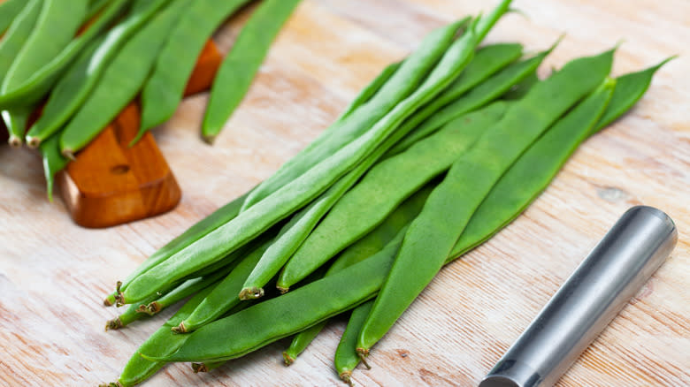 fresh romano beans on countertop