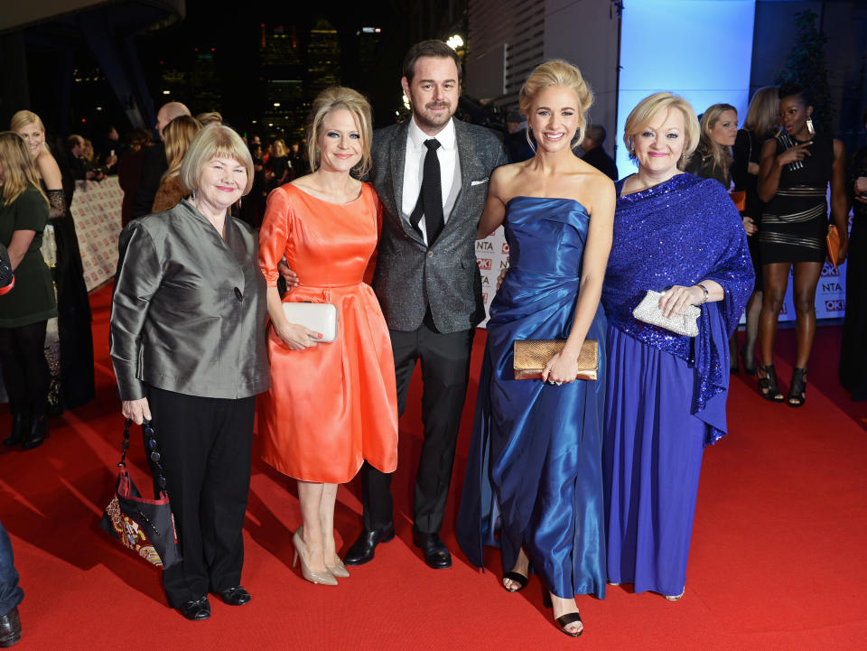 LONDON, ENGLAND - JANUARY 21:  (L to R) Annette Badland, Kellie Bright, Danny Dyer, Maddy Hill and Maria Friedman attend the National Television Awards at 02 Arena on January 21, 2015 in London, England.  (Photo by David M. Benett/Getty Images)