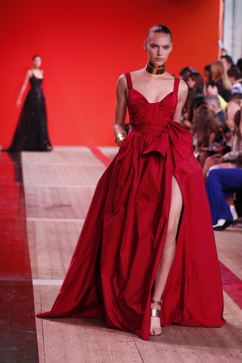 A model wears a creation as part of the Elie Saab Ready To Wear Spring-Summer 2020 collection, unveiled during the fashion week, in Paris, Saturday, Sept. 28, 2019. (AP Photo/Francois Mori)