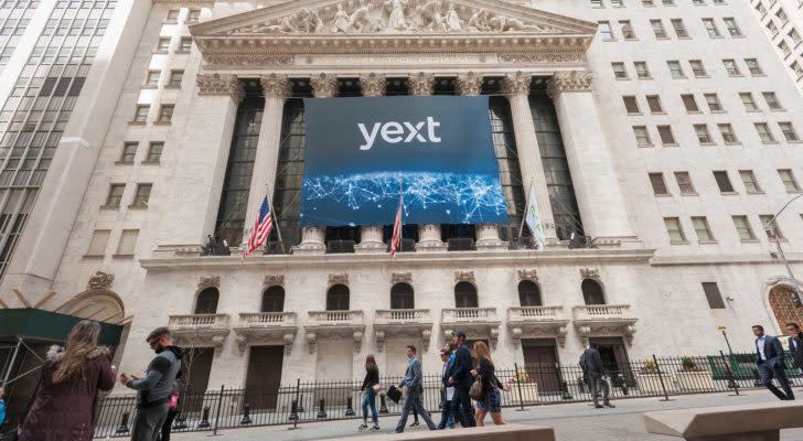 A Yext (YEXT) banner hangs on the New York Stock Exchange.