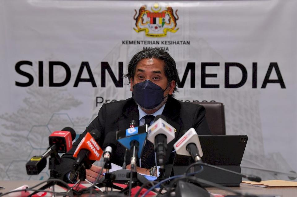 Health Minister Khairy Jamaluddin speaks at a press conference October 21, 2021. — Bernama pic