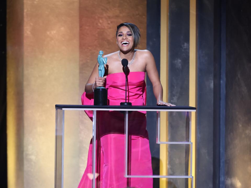 riana DeBose accepts Outstanding Performance by a Female Actor in a Supporting Role at the 28th SAG Awards