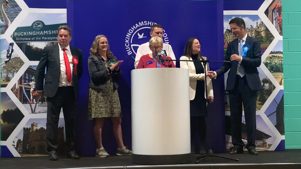 The election result being read out in Chesham and Amersham