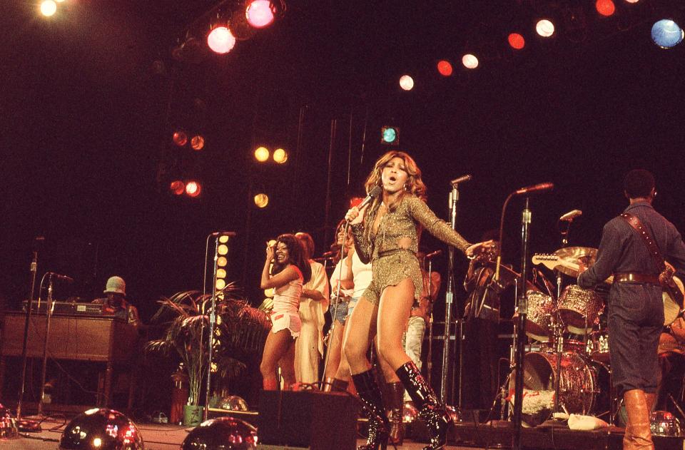 Tina Turner and the Ikettes perform in 1976, as seen in the documentary 'Tina.'