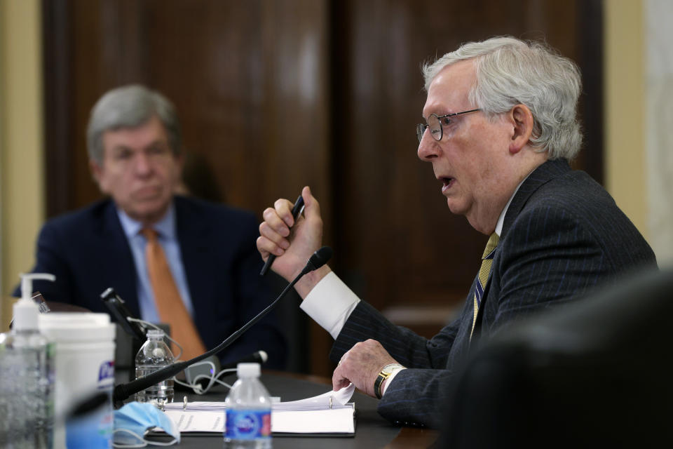 "States are not engaging in trying to suppress voters whatsoever," Sen. Mitch McConnell (R-Ky.) said at Wednesday's hearing of the Senate Rules &amp; Administration Committee on the For The People Act. (Photo: Alex Wong via Getty Images)