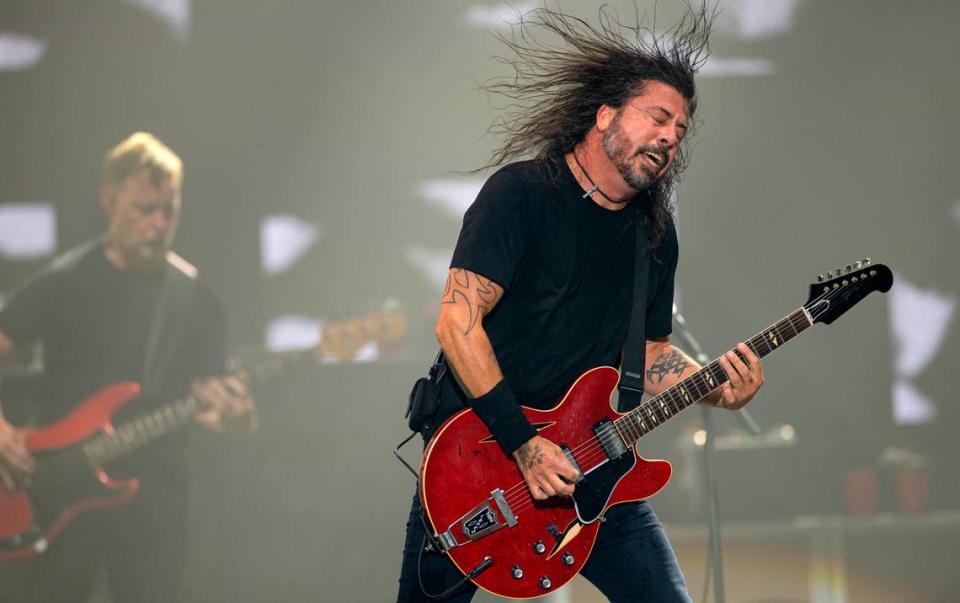 Dave Grohl and Foo Fighters in concert at Raleigh, N.C.’s Coastal Credit Union Music Park at Walnut Creek, Tuesday night, May 7, 2024.