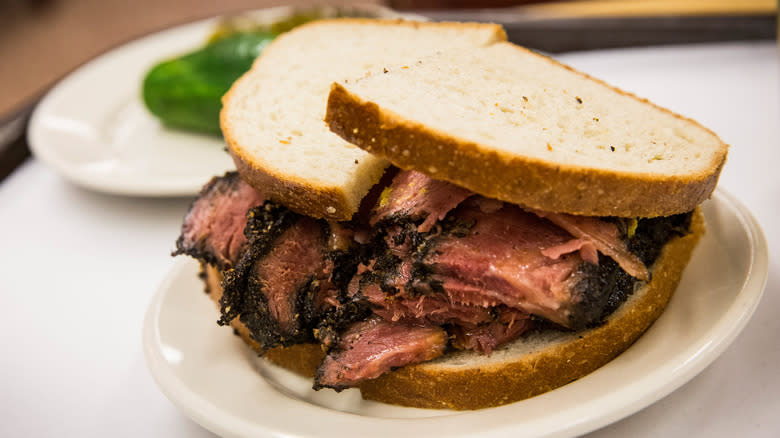 Classic pastrami on rye sandwich at Katz's Deli