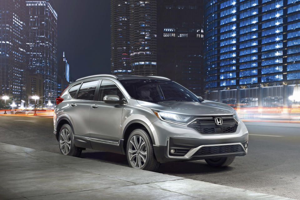 This photo provided by American Honda Motor Co. shows the 2022 Honda CR-V, one of the leaders in the compact SUV class. Excellent space utilization and solid performance make the CR-V a standout in its segment. (Courtesy of American Honda Motor Co. via AP)