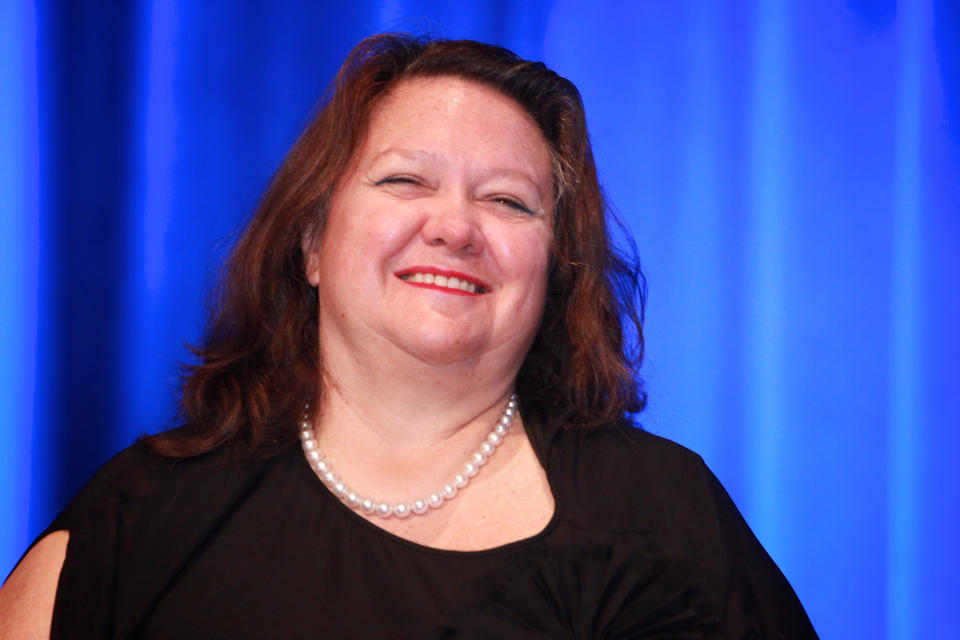 This photo shows billionaire mining magnate Gina Rinehart smiling for the cameras.