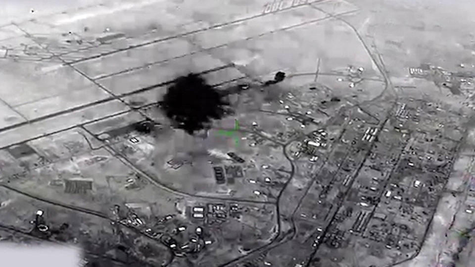 A drone captured video of the attack on Al Asad Airbase 