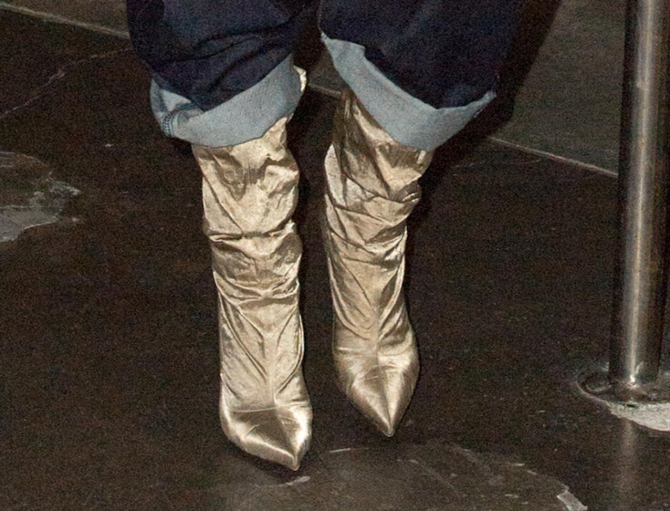 A closer look at Rihanna’s satin boots. - Credit: BeautifulSignatureIG / SplashNews.com