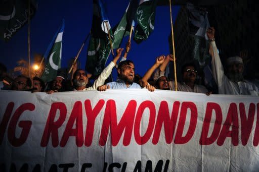 Protests against the release of CIA contractor Raymond Davis in Karachi in 2011. The widow of a Pakistani man shot dead by Davis last year has been killed by her father for refusing to remarry, police said