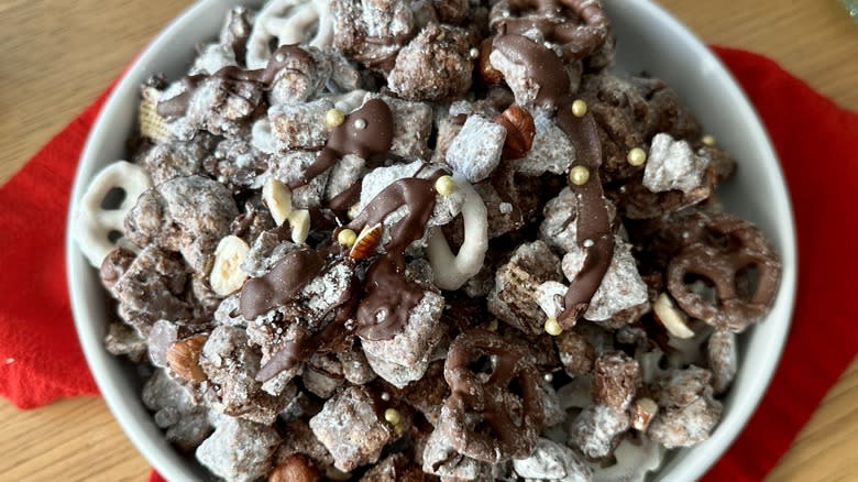 Bowl filled with Muddy Buddies