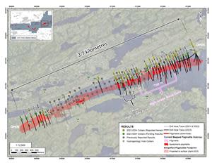 Drill holes completed at the CV5 Pegmatite through the 2023 winter drill program