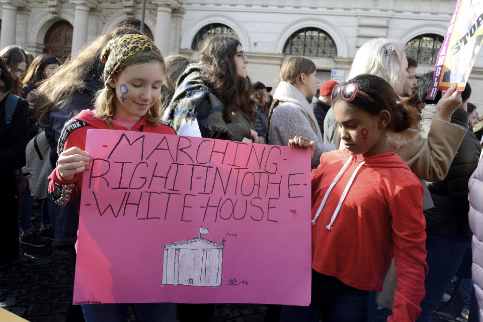 Women’s March Rome in Piazza Santi Apostoli, against violence Woman’s March in Rome in Piazza Santi Apostoli against violence against women, on Jan. 19, 2019 in Rome, Italy. (Photo: Simona Granati /Corbis/Getty Images,)