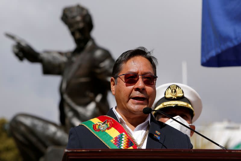 FILE PHOTO: Bolivian President Arce attends a ceremony drawing attention to Bolivia's claim to sea access, in La Paz