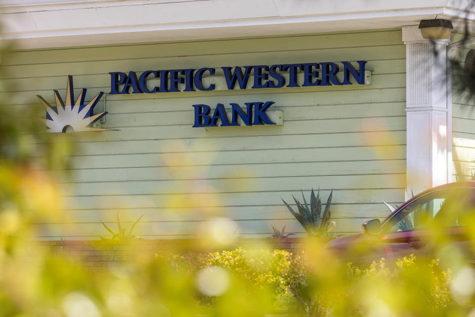 A general view of Pacific Western Bank in Huntington Beach