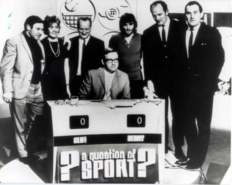 Cliff Morgan (left) pictured as part of the first line-up on A Question of Sport in 1970. Also pictured are Lillian Board, Tom Finney, David Vine, George Best, Henry Cooper and Ray Illingworth