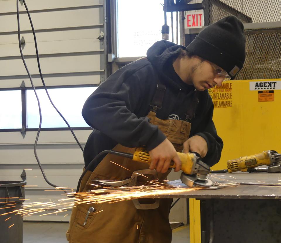 Welding student Jaden Fox works in his latest project.