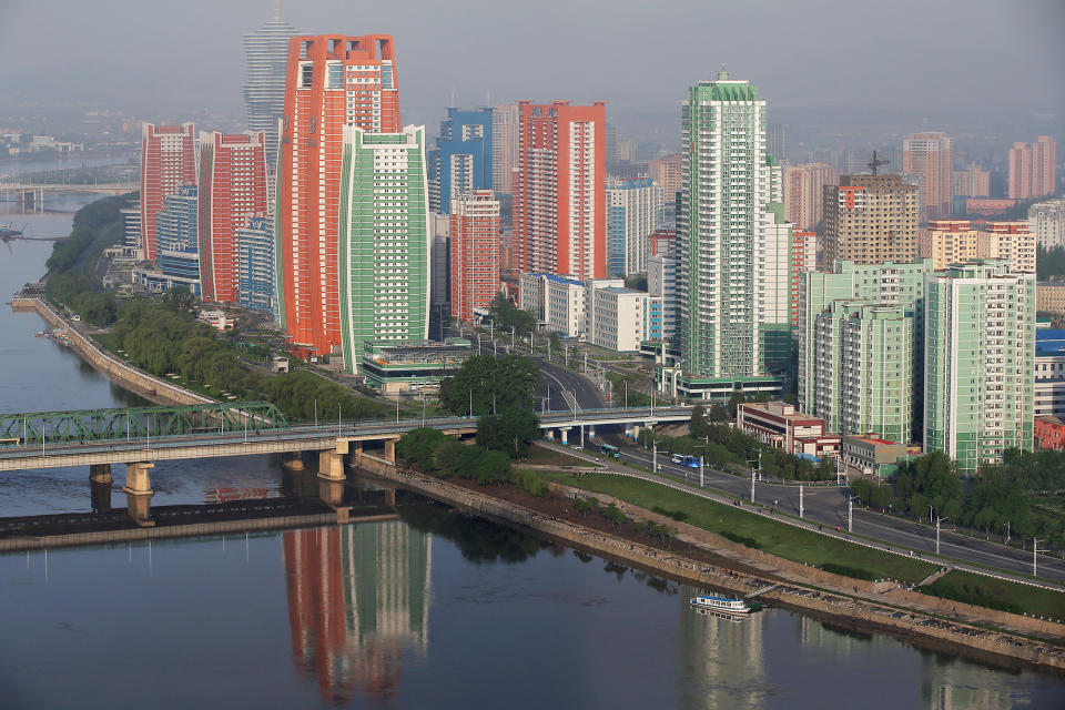 Newly built buildings of Mirae Scientists Street are seen on the banks of Taedong River in central Pyongyang, North Korea May 7, 2016. (REUTERS/Damir Sagolj)