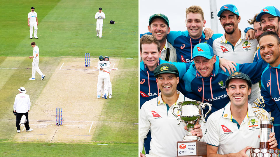 Daryl Mitchell, pictured here after Australia sealed victory in the second cricket Test against New Zealand.