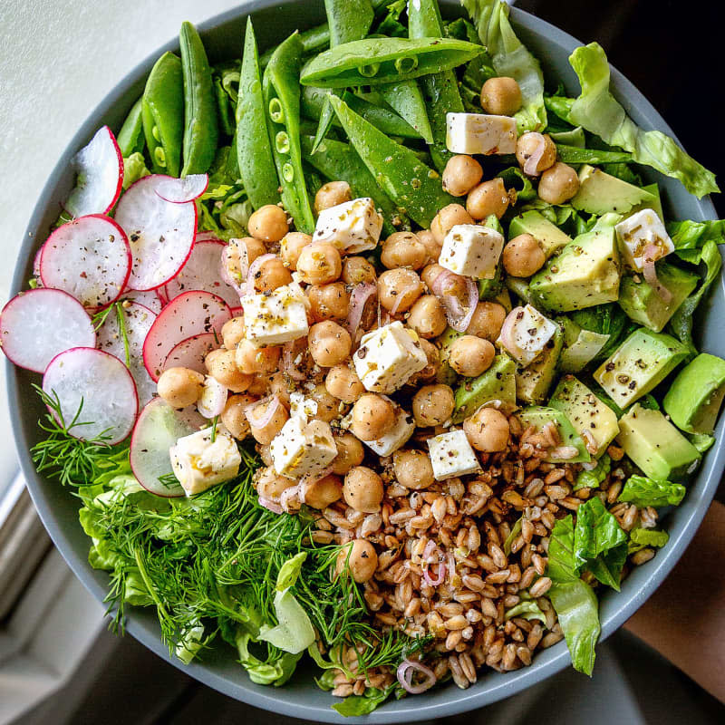 Marinated Chickpea and Feta Salad with Spring Veggies