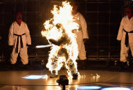 <p>A fire performer was part of Kendrick Lamar’s act at the VMAs. (Photo: Lester Cohen/WireImage) </p>