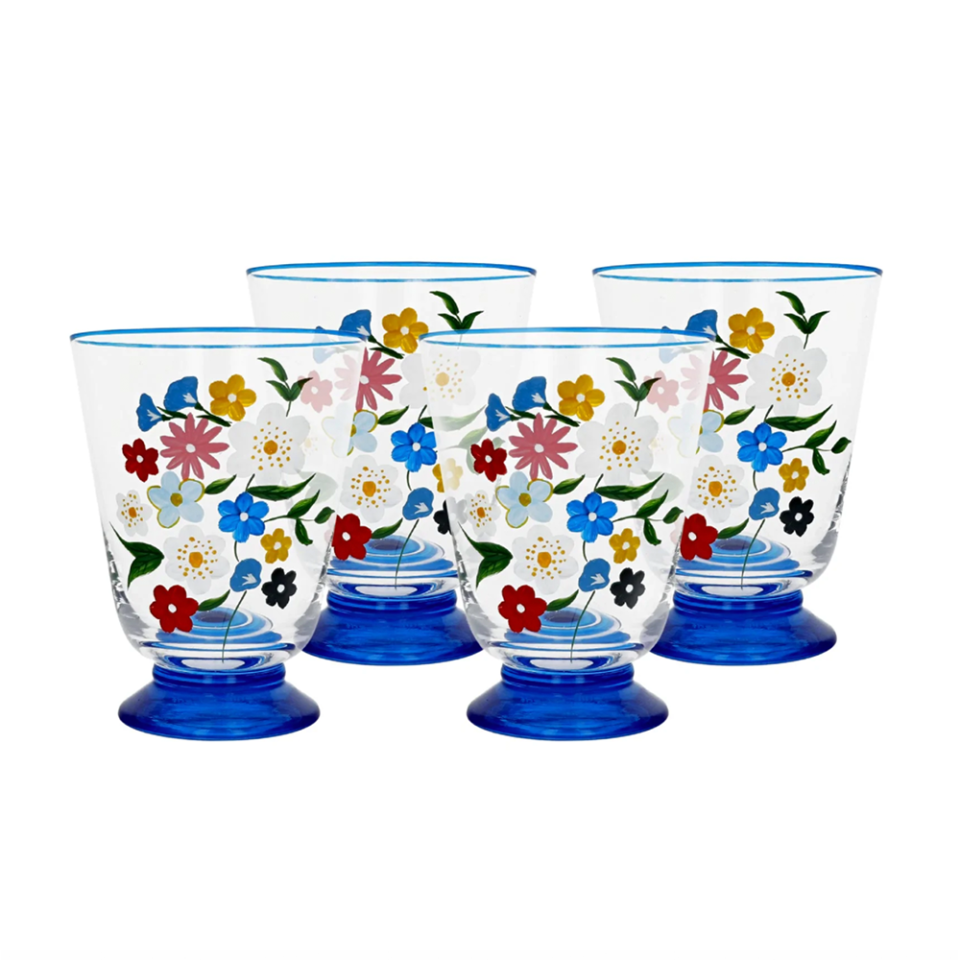 Teddy Floral Hand-Painted Glasses (Set of 4)