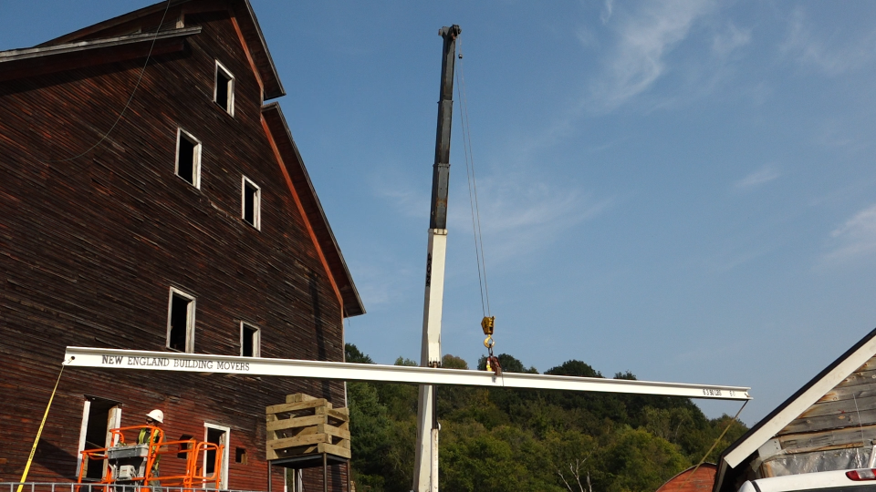 Beams were removed from the East Monitor Barn in Richmond on Sept. 23, 2023.