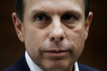 Sao Paulo's Mayor Joao Doria talks during an interview with Reuters in Sao Paulo, Brazil, April 4, 2017. Picture taken on April 4, 2017. REUTERS/Nacho Doce