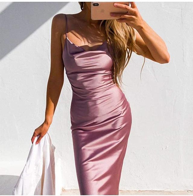  Women's Sleeveless Spaghetti Strap Satin Dress with