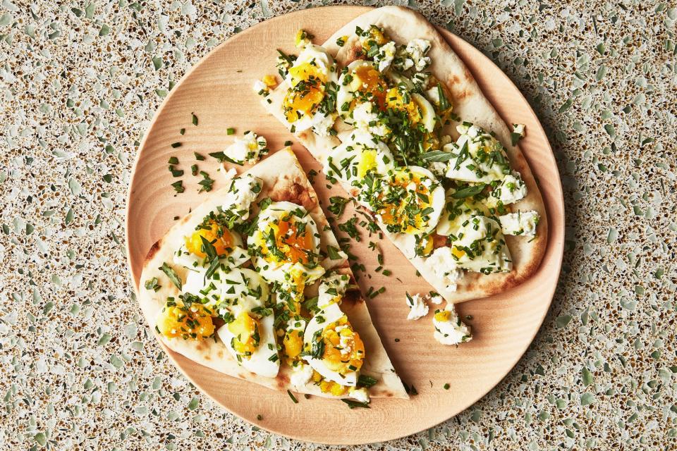 Jammy Eggs and Feta Flatbreads with Herbs