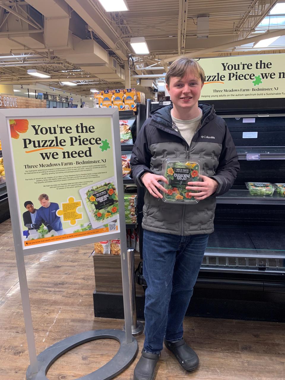 Matthew Schlenker, 21, a student at Somerset Hills Learning Institute in Bedminster, works at the school’s social enterprise Three Meadows Farm. He and his fellow students have brought a new product, Paradise Salad, to ShopRite of Chester, their first retail partner.