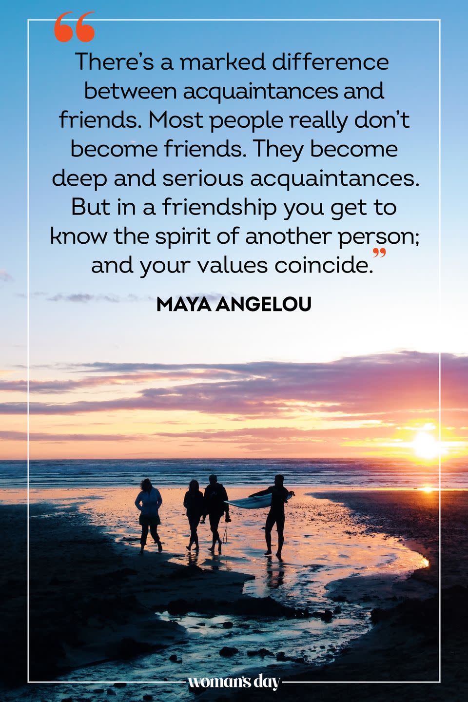 <p>"There's a marked difference between acquaintances and friends. Most people really don't become friends. They become deep and serious acquaintances. But in a friendship you get to know the spirit of another person; and your values coincide."</p>