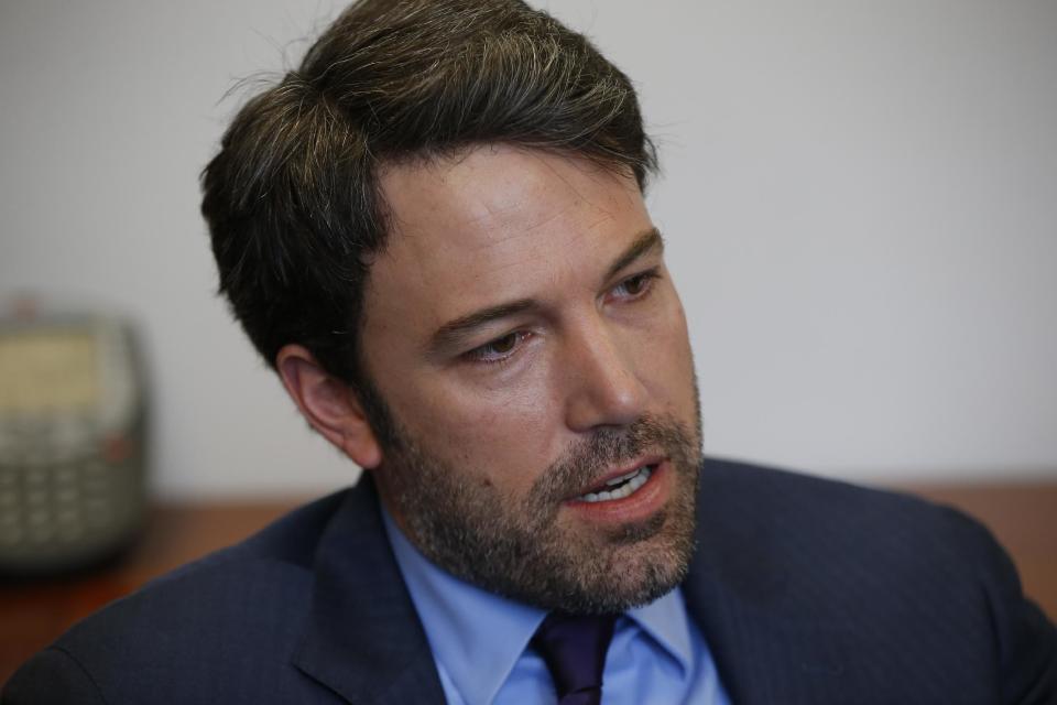 Actor Ben Affleck is interviewed by the Associated Press regarding Congo, Wednesday, Feb. 26, 2014, at the State Department in Washington. Affleck sees a window of hope in the Congo after years of strife and he’s urging Congress not to let the opportunity for progress slip away. Affleck is the founder of the Eastern Congo Initiative, a four-year-old advocacy organization dedicated to peace and prosperity in the region. The actor and director was meeting with senators and testifying before the Senate Foreign Relations Committee on Wednesday. (AP Photo/Charles Dharapak)