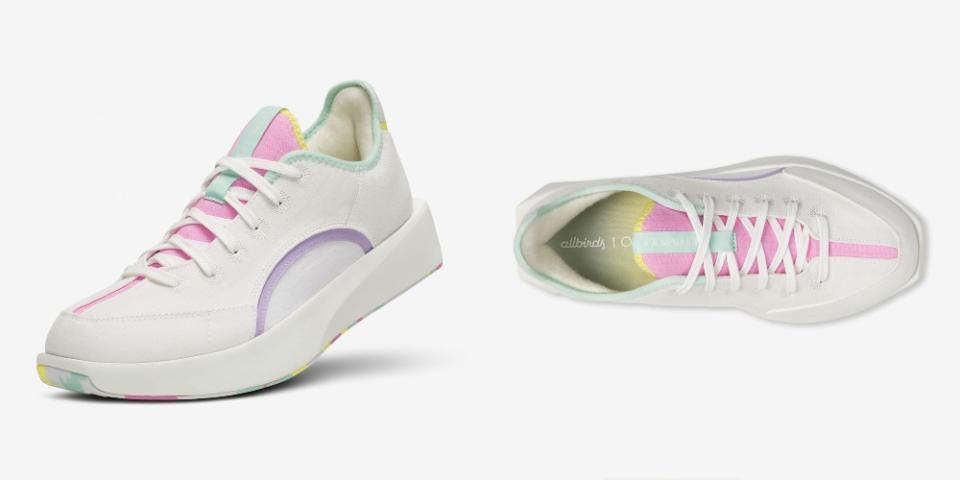 The multi-material silhouette features pops of pastel colors.