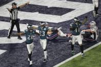 <p>Philadelphia Eagles celebrate after the NFL Super Bowl 52 football game against the New England Patriots, Sunday, Feb. 4, 2018, in Minneapolis. The Eagles won 41-33. (AP Photo/Eric Gay) </p>