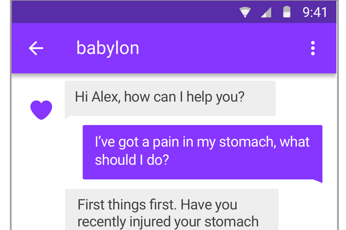 The chatbot app uses simulates a consultation to quiz patients about their symptoms: babylon