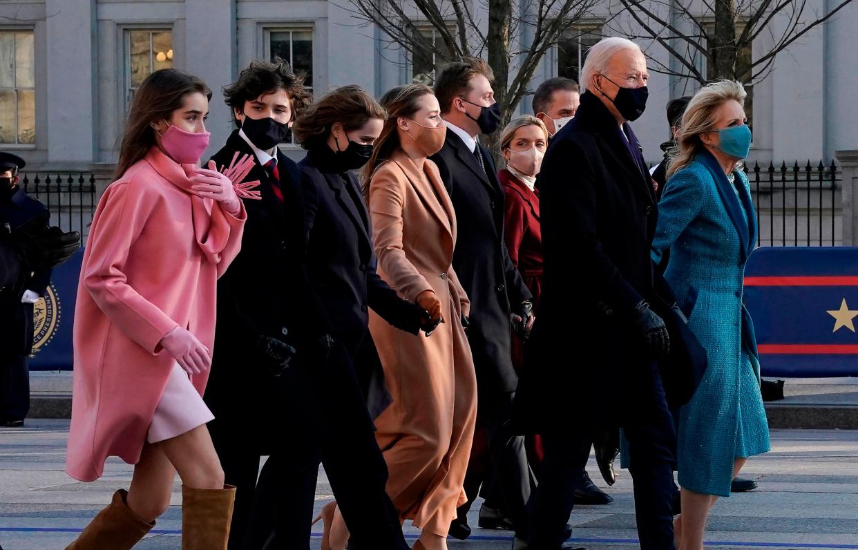 <p>Joe Biden, pictured with his family, has reaffirmed that no family member will recieve an office or role in his administration </p> (AFP via Getty Images)