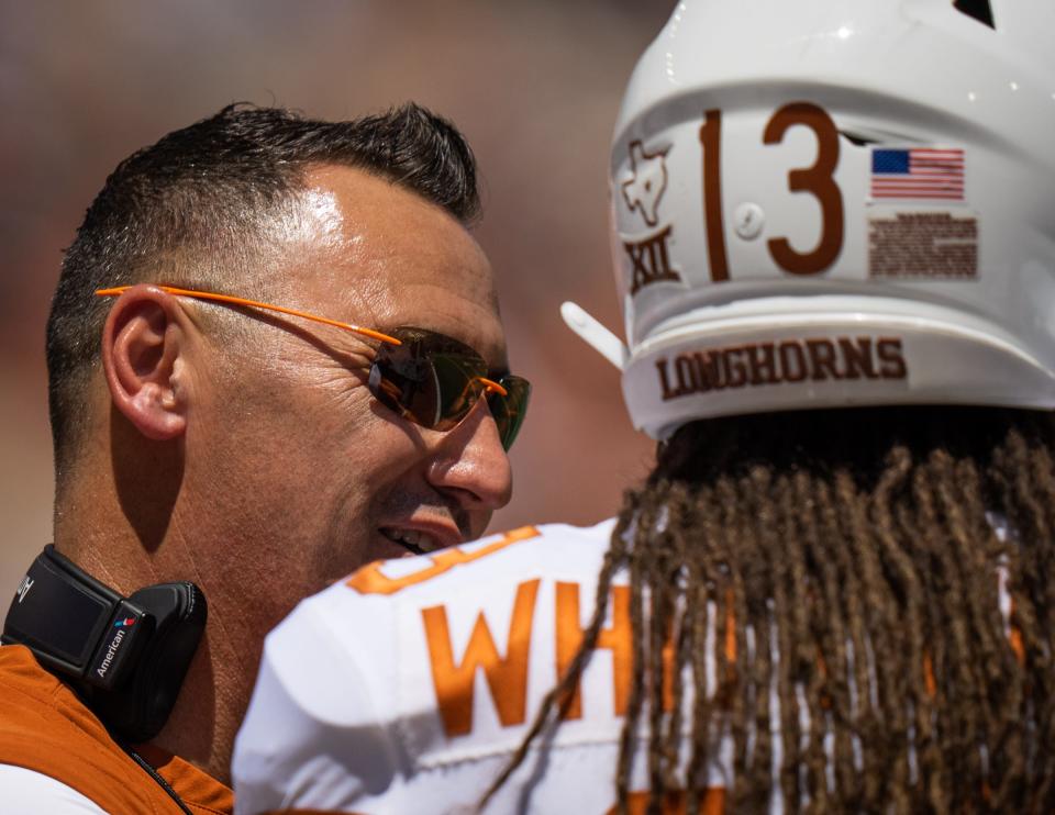 Texas coach Steve Sarkisian and wideout Jordan Whittington will part of a six-person contingent in Arlington at Big 12 Media Days Wednesday. The Horns are picked first in the Big 12 preseason poll.