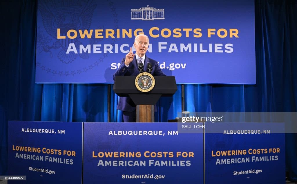 US President Joe Biden speaks about student debt relief at Central New Mexico Community College Student Resource Center in Albuquerque, New Mexico, on November 3, 2022. (Photo by SAUL LOEB / AFP) (Photo by SAUL LOEB/AFP via Getty Images)