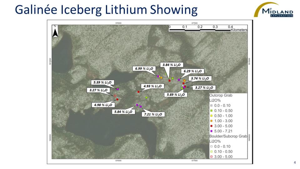 Galinée Iceberg Lithium Showing