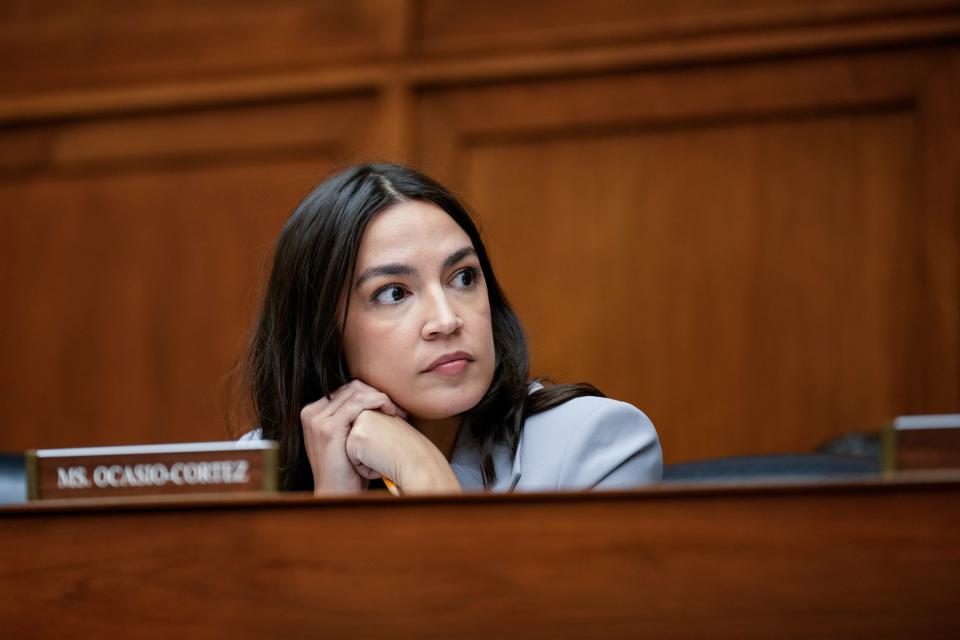 WASHINGTON, DC - DECEMBER 5: Rep. Alexandria Ocasio-Cortez (D-NY) attends a House Oversight Subcommittee on Health Care and Financial Services hearing on Capitol Hill December 5, 2023 in Washington, DC. The hearing focused on the Biden administration's proposed rule changes to Title IX to redefine the definition of sexual discrimination to include gender identity. (Photo by Drew Angerer/Getty Images) ORG XMIT: 776071598 ORIG FILE ID: 1825454948