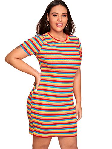 Floerns Women's Plus Size Casual Short Sleeve Striped Bodycon T-Shirt Dress Multi-6 1XL (Amazon / Amazon)