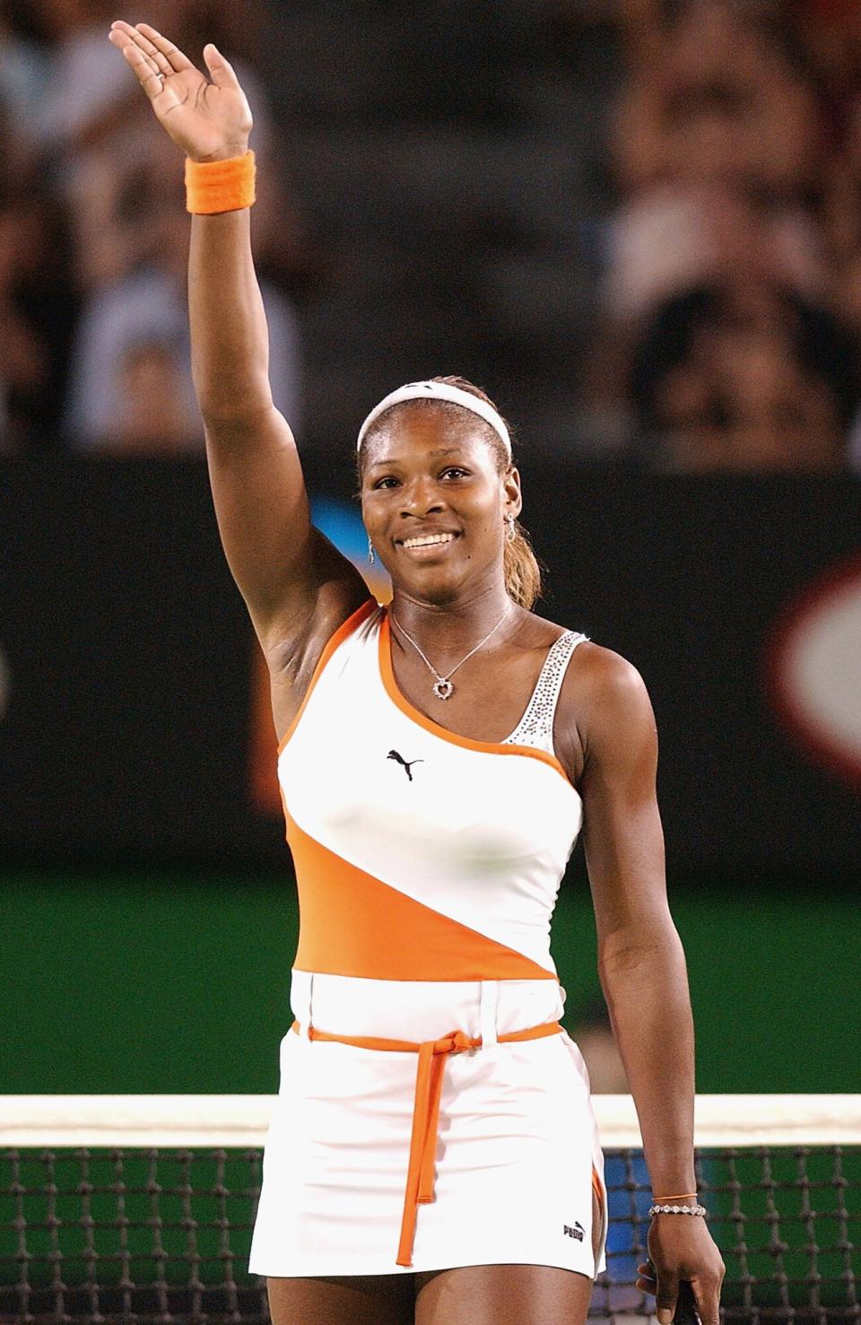 Serena Williams of the USA celebrates her victory over her sister Venus Williams of the USA during the Women's Singles final during the Australian Open Tennis Championships at Melbourne Park, Melbourne, Australia on January 25, 2003