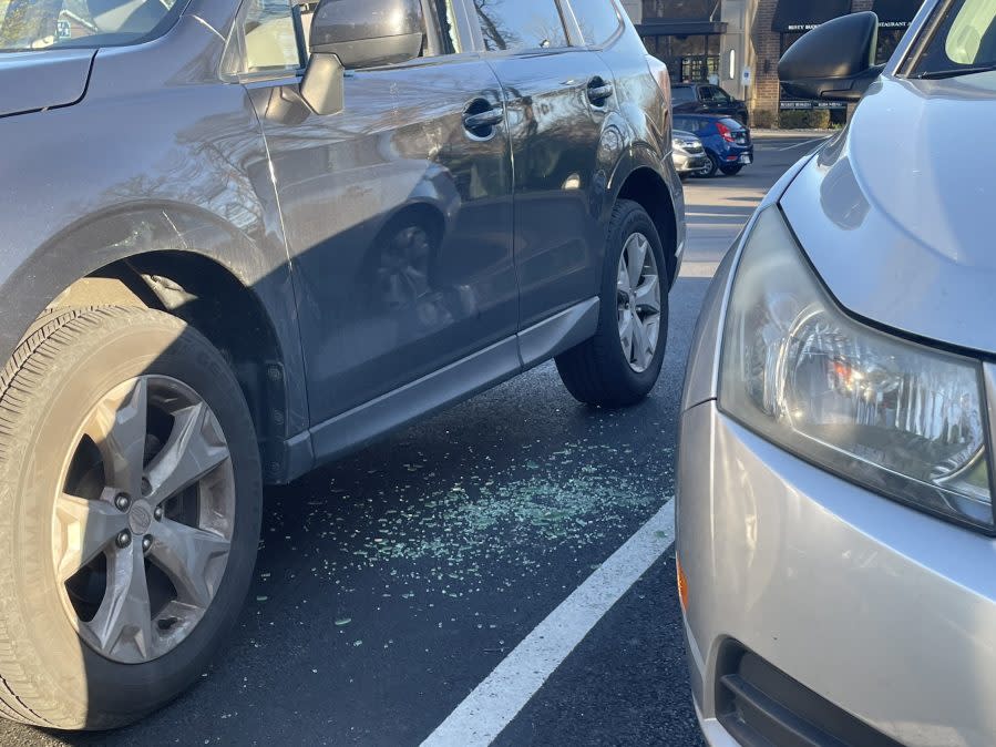 Photo taken at the Rusty Bucket on North High Street in Columbus showing the windows smashed out of several vehicles. (JACKIE GILLIS/NBC4)
